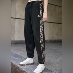 Adidas Black Sweatpants Joggers with Cheetah Print Stripes